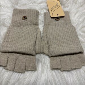 Beige Fingerless Knit Gloves